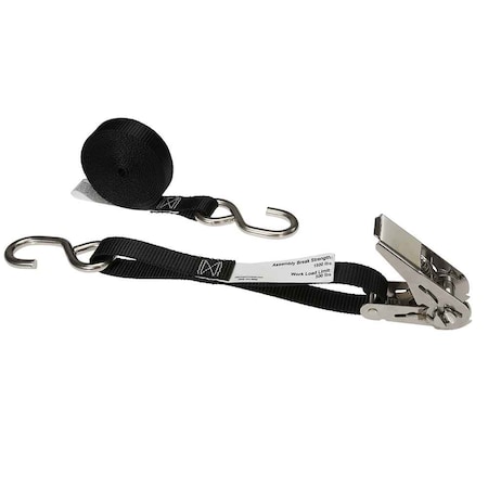 Us Cargo Control 1" x 10' Black Stainless Steel Thumb Ratchet Strap w/ S-Hooks 1610SHSS-BLK